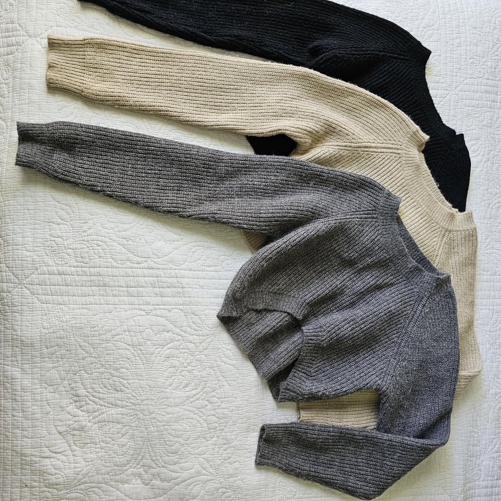 SHEIN Girl's Cropped Sweater Set - Black, Gray, and Cream